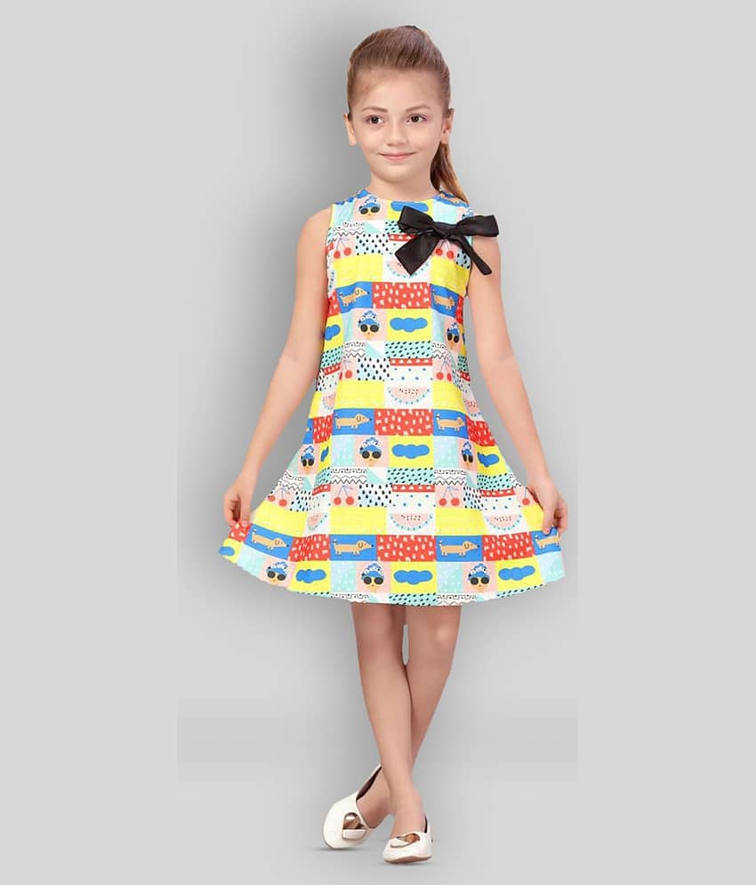 K&U Cotton Blend A-line Dress For Girls ( Pack of 1 , Yellow & Blue )