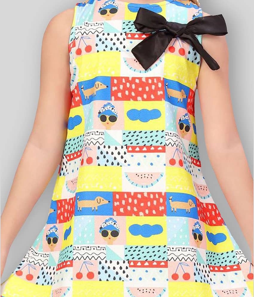 K&U Cotton Blend A-line Dress For Girls ( Pack of 1 , Yellow & Blue ) view 2
