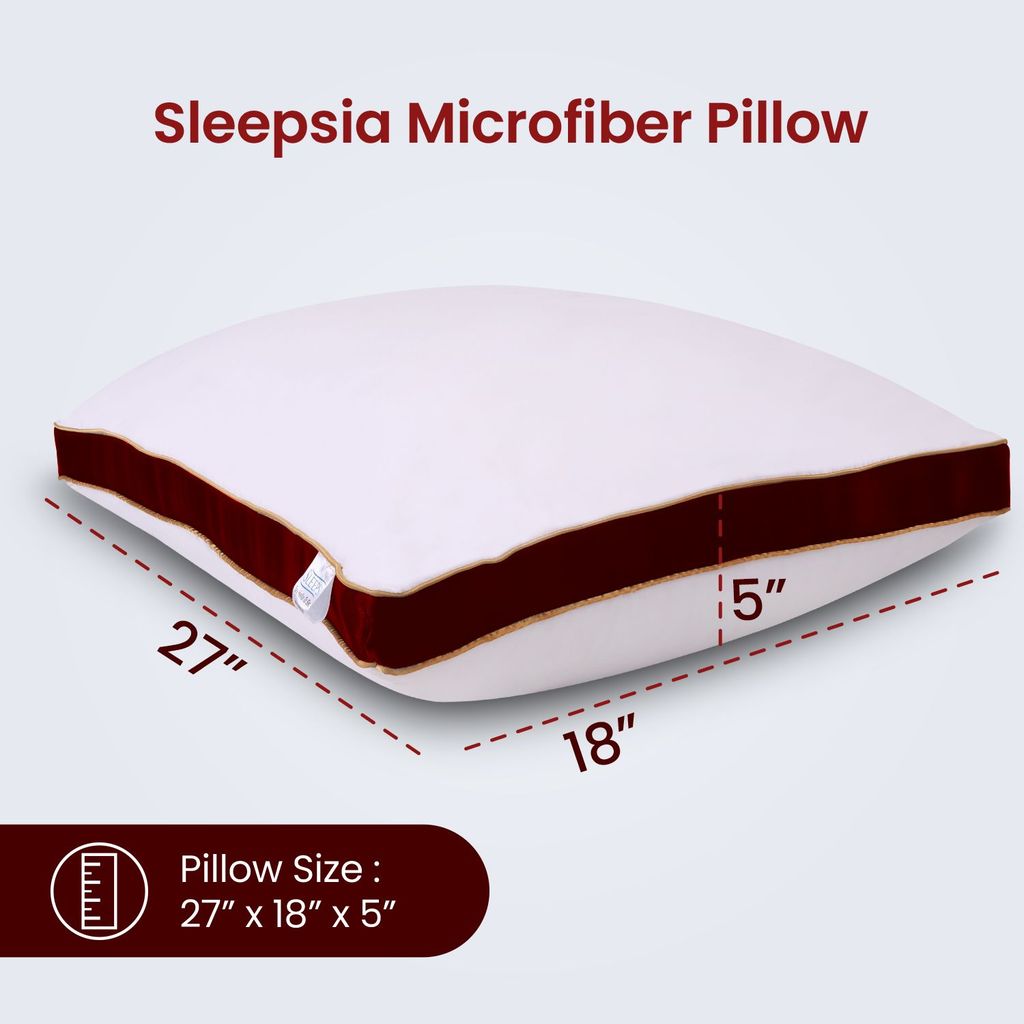 Sleepsia Microfiber Bed Pillow for Sleeping - Down Alternative Ultrasoft Cotton Washable Pillow with Satin Gusset- Queen (Red, Pack of 4) view 2
