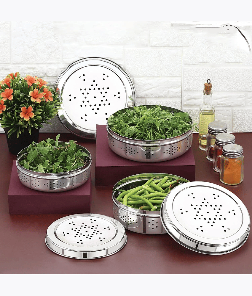 Visaxmi Dhaniya Dabba Steel Silver Utility Container ( Set of 3 ) view 2
