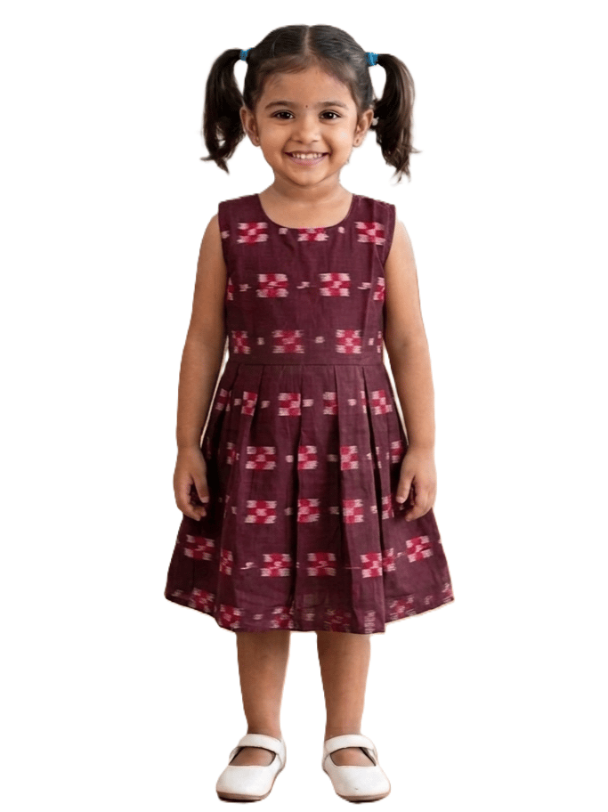 GHL GUENDICHAHAAT Sambalpuri Certified Handloom Cotton Girl's Frock | Ikat Ethnic Wear Dress for Kids | Comfortable Traditional Outfit for Girls