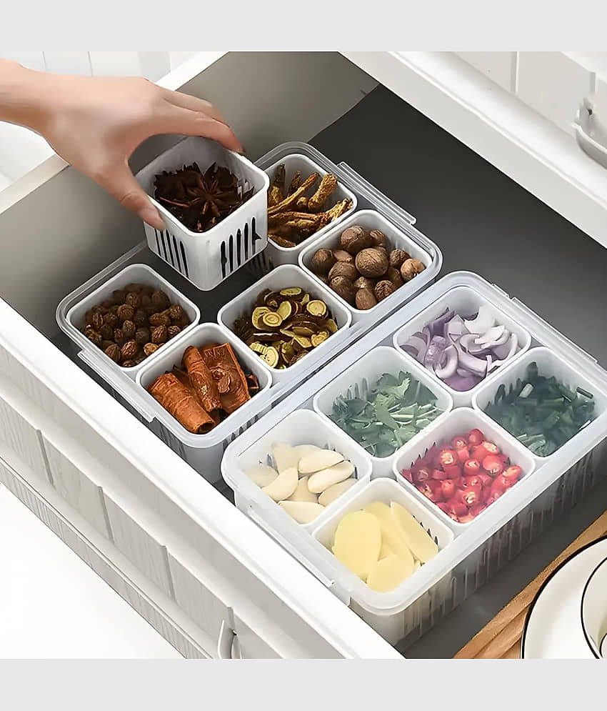 GEEO 6 Grid Fridge Plastic White Multi-Purpose Container ( Set of 1 ) view 2