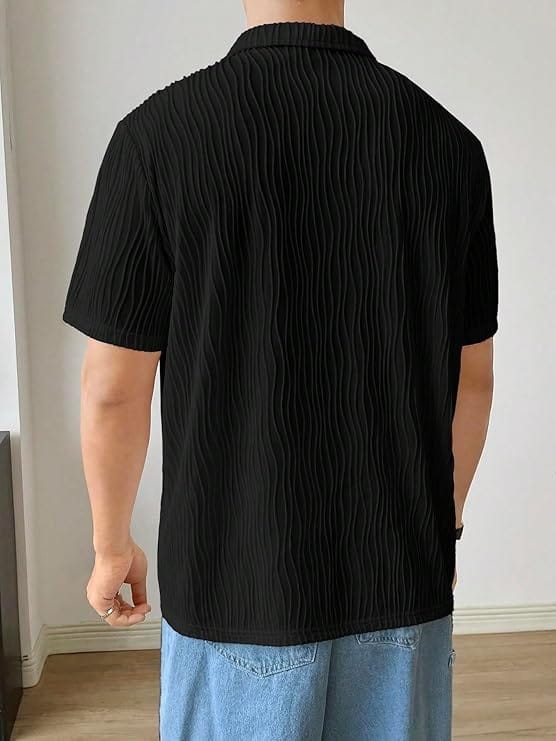 Men's Casual Pleated Polo Shirt - Black view 2