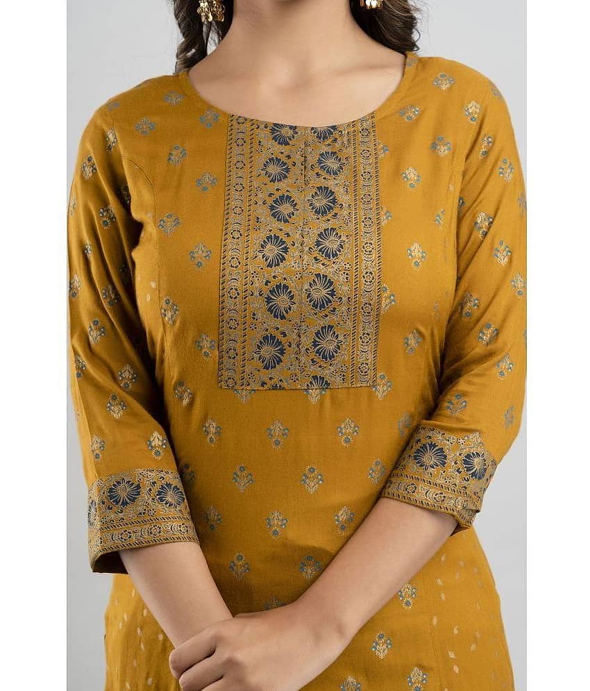 MAUKA - Gold Straight Rayon Women's Stitched Salwar Suit ( Pack of 1 ) view 2