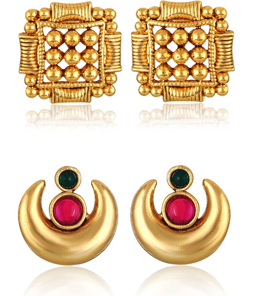 Vighnaharta Golden Stud Earrings ( Pack of 2 ) view 2