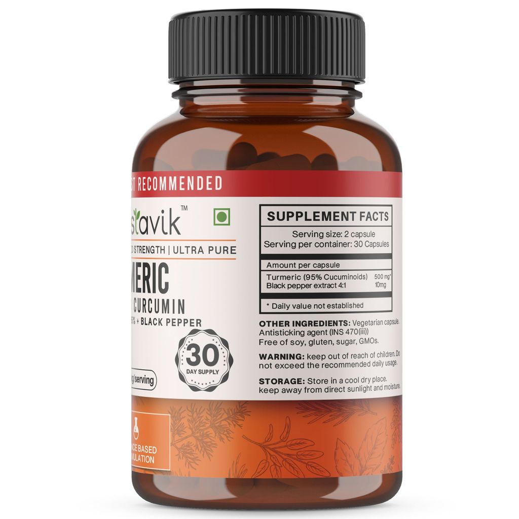 Vaastavik Turmeric Curcumin 95% Curcuminoids With Black Pepper Extract Capsules Supplements 500 mg view 2