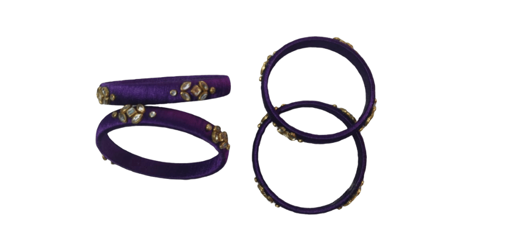 Purple Silk Thread Bangles with Gold Embellishments view 2