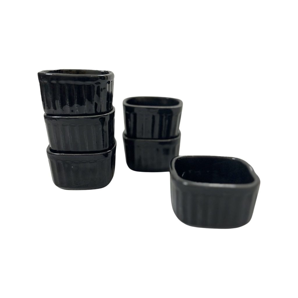 Ceramic Dining Glossy Black Square Ceramic Dip Bowls Set of 6 || Ketchup Bowls || Sauce Bowls || Chutney Bowls view 2