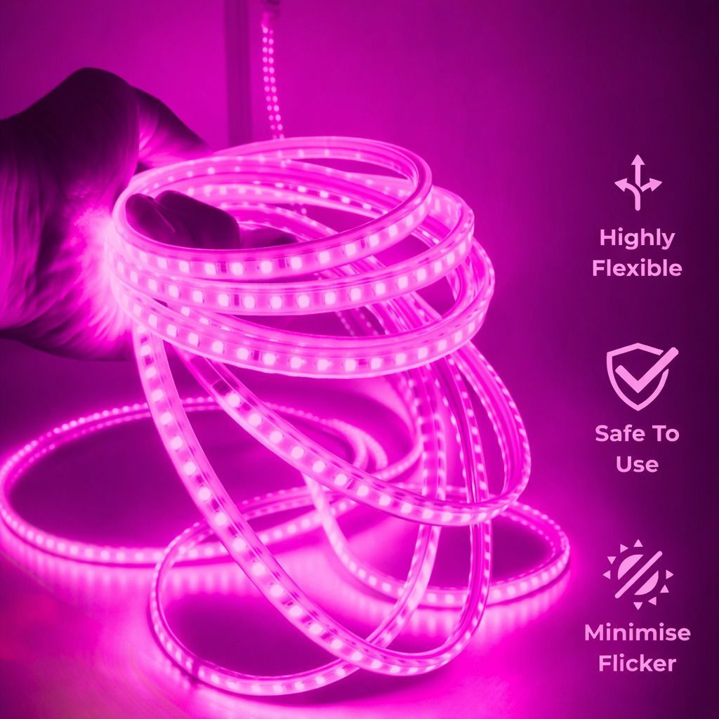 SPARKWORLD Pink LED Neon Flex Strip IP65 Waterproof, AC85265 V Mains-Powered, Cuttable | Size: 50 M view 2