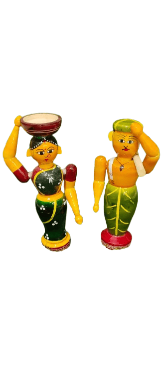 Handcrafted Wooden Dolls - Traditional Indian Art Decor view 2