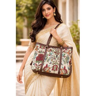 Ethnic Handwoven Canvas Tote Bag with Back Zipper Pocket view 2