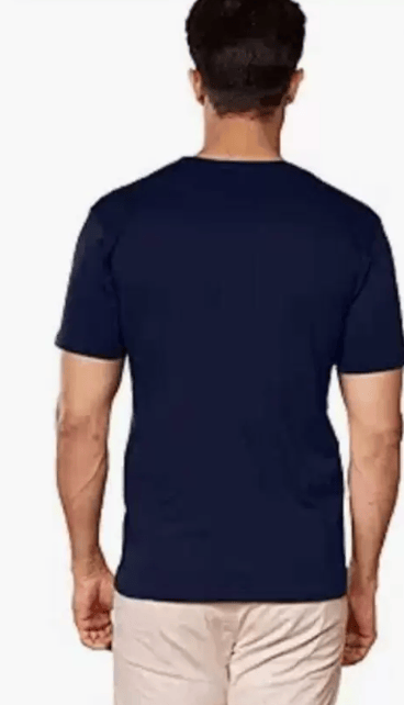 Men Solid Round Neck Cotton Blend Light Blue T-Shirt view 2