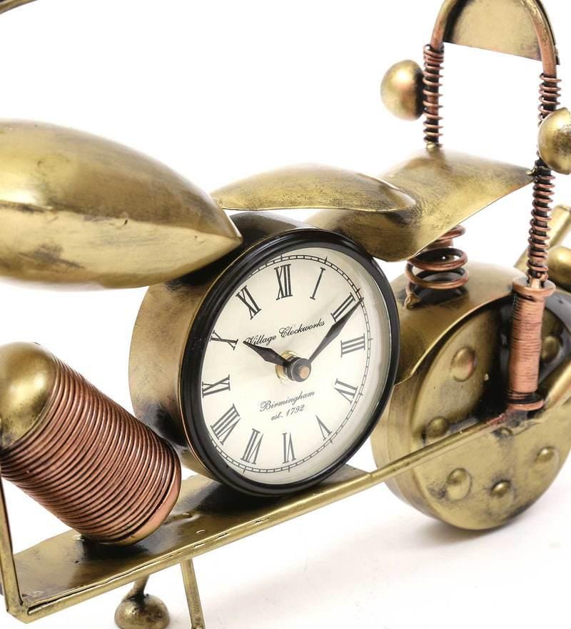 ANTIQUE TABLE TOP METAL GOLDEN BULLET BIKE WITH CLOCK SHOWPIECES HOME/ RESTAURANT/ OFFICE DECOR/ TABLE DECOR/DRAWING ROOM DECOR / GIFT ITEM view 2