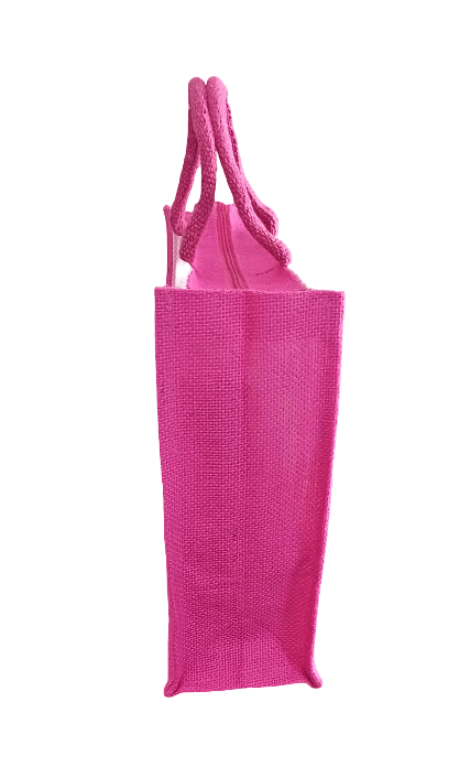 Pink Jute Bag with Stripes and Zipper - Eco-Friendly and Stylish view 2