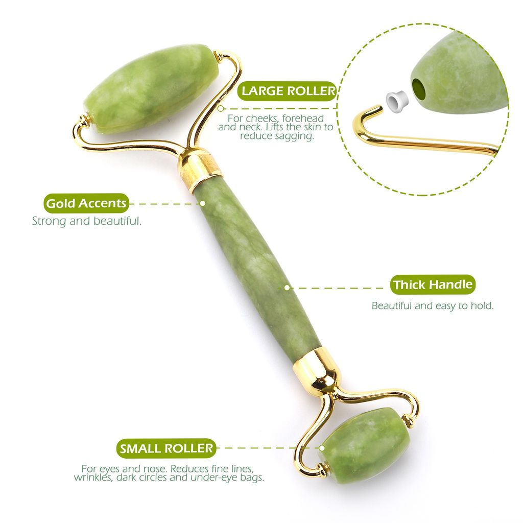 Trendzie Skin Care Professional Facial Massage Jade Roller with Guasha for Face & Neck view 2