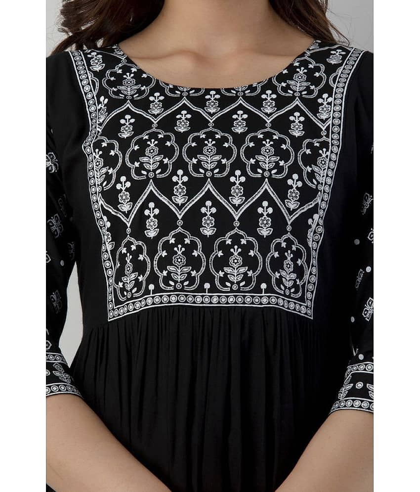 FABRR - Black Rayon Women's Flared Kurti ( Pack of 1 ) view 2