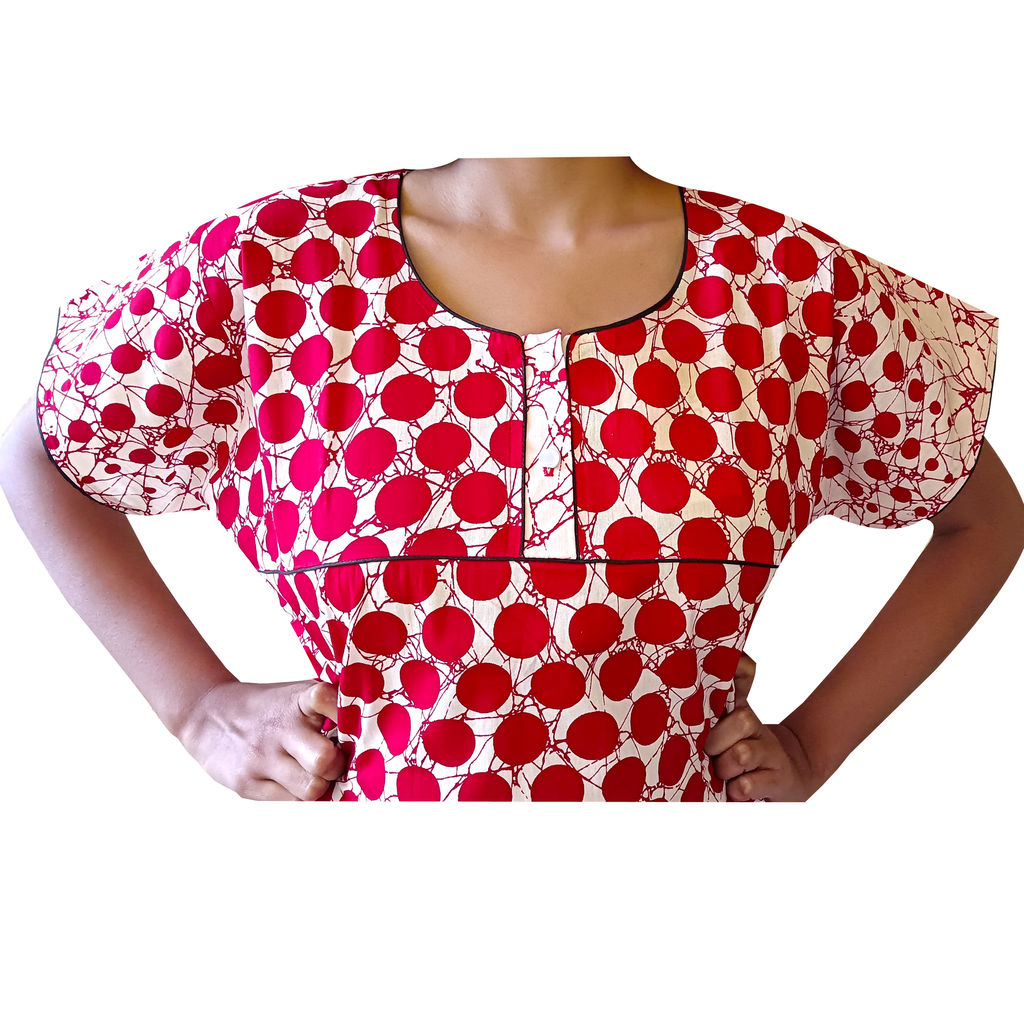 Women's Red and White Polka Dot Cotton Nighty view 2