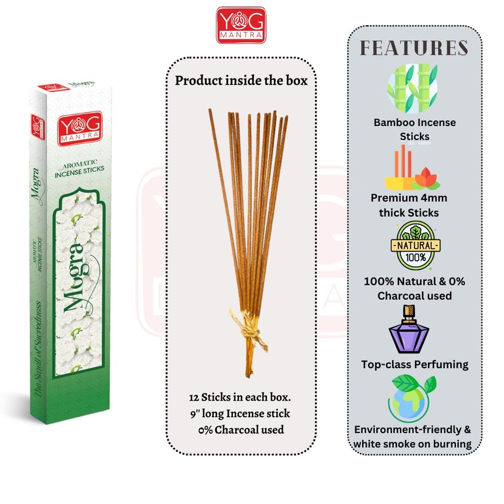 Archita YOG Mantra Incense Stick | Mogra | Pack of 12 | Charcoal free | 100% Toxin-free | Best suited for Meditation, Yoga, Pooja and Aromatherapy view 2