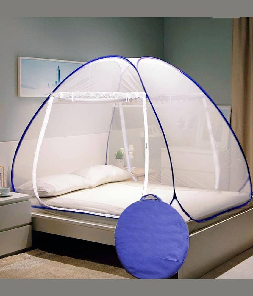 RIDDHI Queen Blue Plain Mosquito Net, Machardani