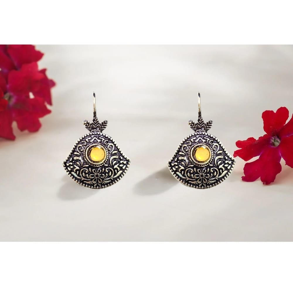 Jewelryklub Combo Of 4 Pairs Oxidised Silver Brass Bell Shape Fish Hook Earrings With Colored For Women And Girls view 2