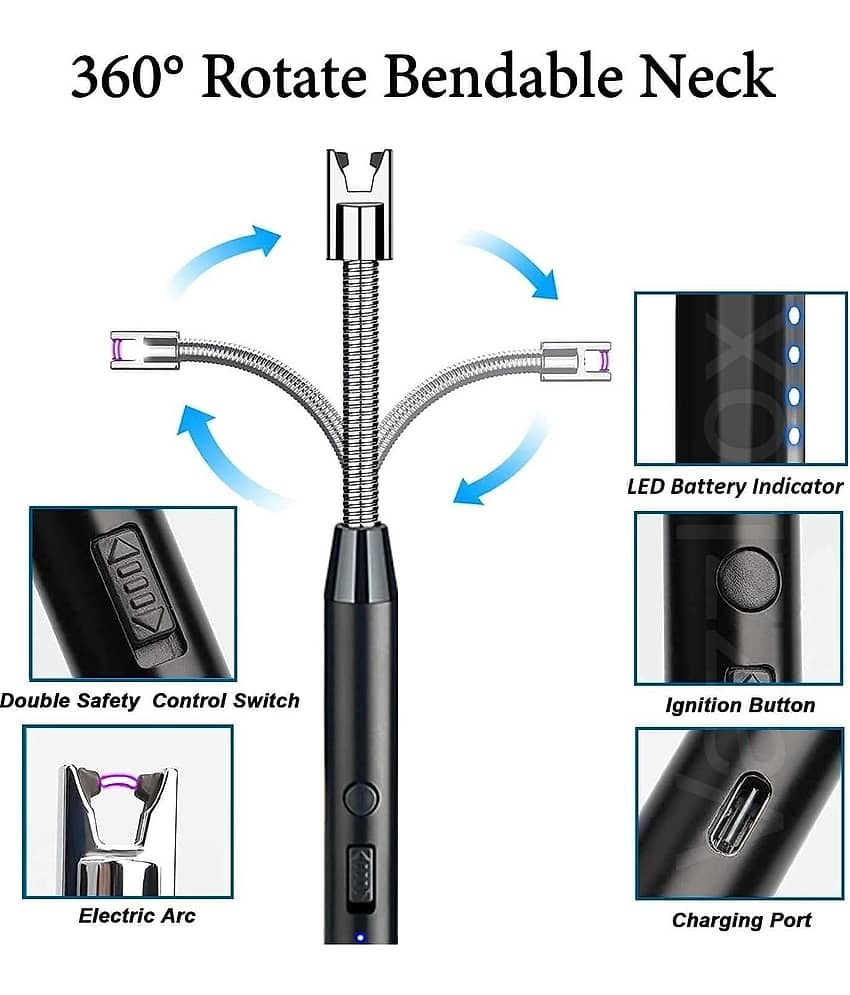 Electric Lighter for Candles Rechargeable Electric Gas Lighter for Kitchen Plasma Lighter Windproof USB Lighter 360° Flexible Neck Arc Lighter for Diwali Fireworks view 2