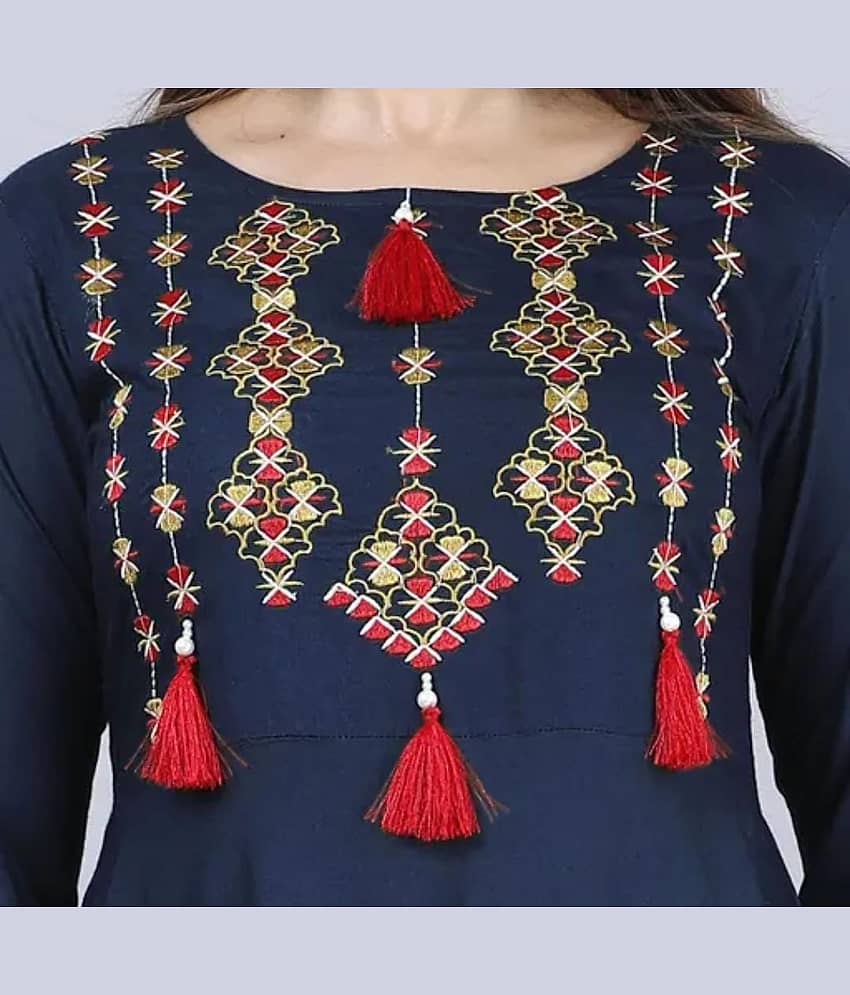 SHREE JEE FABRICS Pack of 1 Rayon Embroidered Anarkali Women's Kurti - ( Blue ) view 2