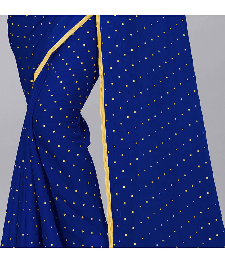 Rhey Chiffon Printed Saree With Unstitched Blouse Piece ( Navy Blue ) view 2