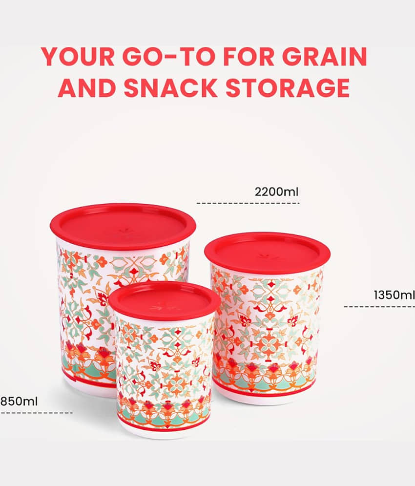 Oliveware Plastic Red Dal Container ( Set of 3 ) view 2