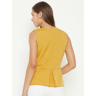 PURYS Women Yellow Solid Wrap Top view 2