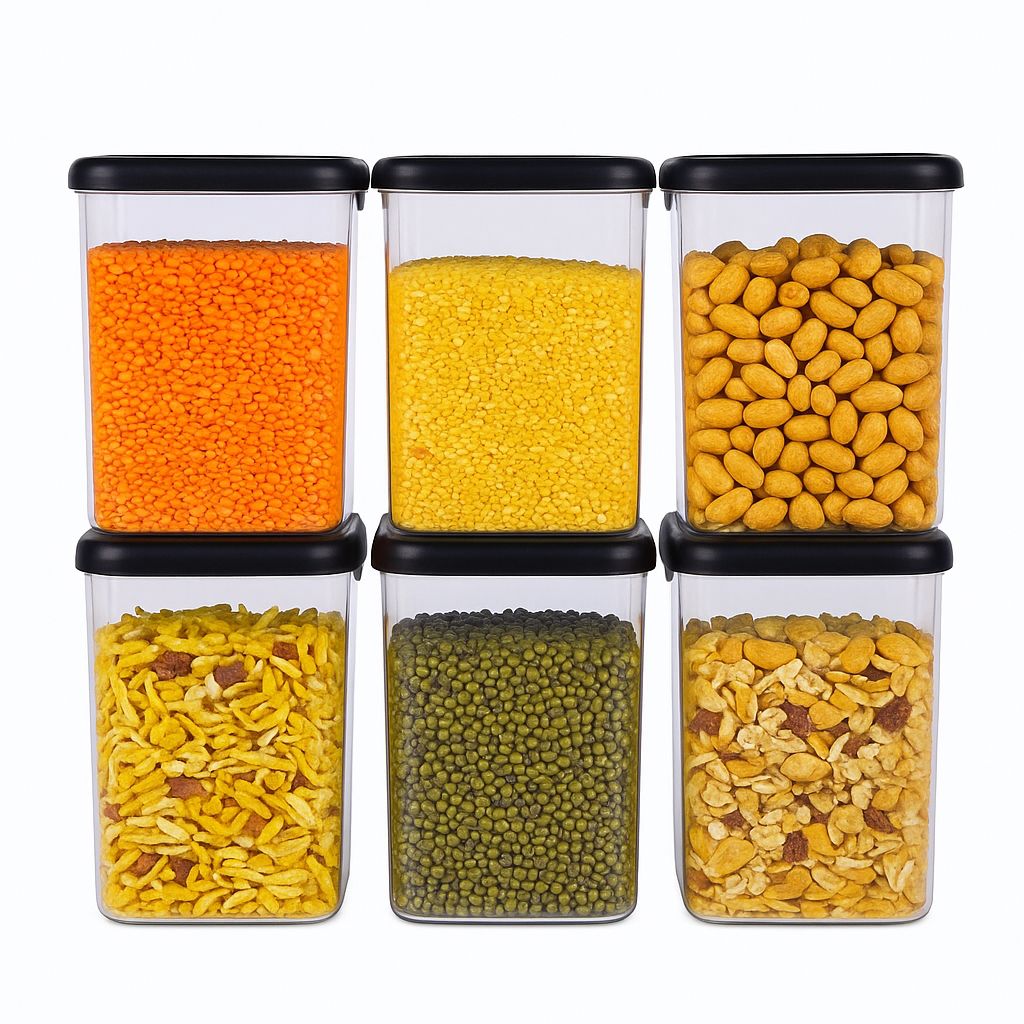 1100 ML Airtight Storage Container Set of 3 | Transparent Modular Kitchen Containers with Black Lid | Food Grade Plastic Jars for Dry Fruits, Pulses, Snacks & Pantry Storage view 2