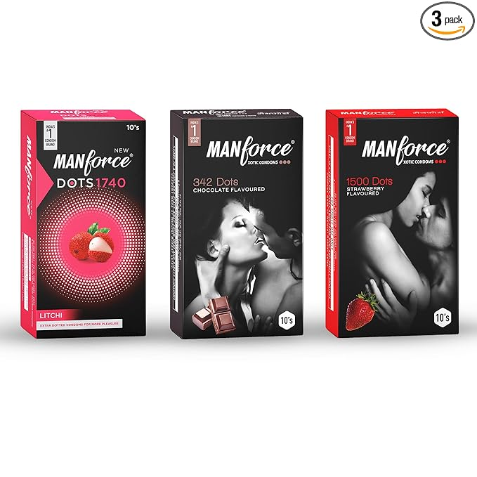 MANFORCE Combo Pack (StrawberryChocolate & Litchi Flavoured) Condom (Set of 3 30 Sheets)