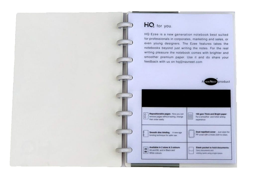 Navneet HQ | EZEE Disc Notebook for Personal and Office Use | Single Line | A5 Size - 21 cm x 14.8 cm | White | 120 Pages view 2