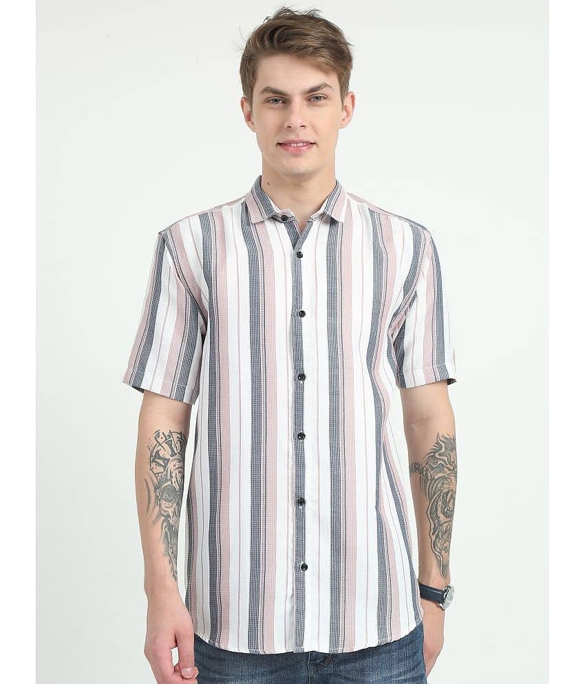 HETIERS Cotton Blend Slim Fit Striped Half Sleeves Men's Casual Shirt - White ( Pack of 1 )