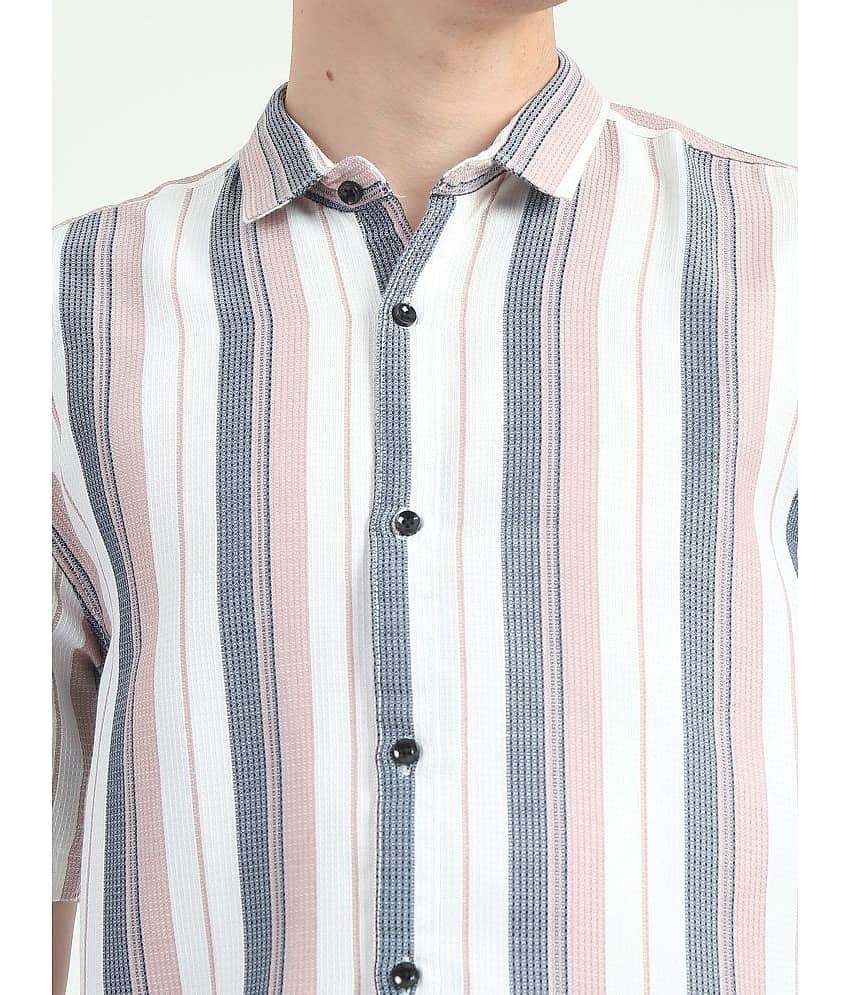 HETIERS Cotton Blend Slim Fit Striped Half Sleeves Men's Casual Shirt - White ( Pack of 1 ) view 2