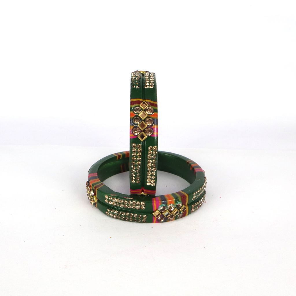 Rajasthani Lac Bangles In Beautiful New Design - Green view 2