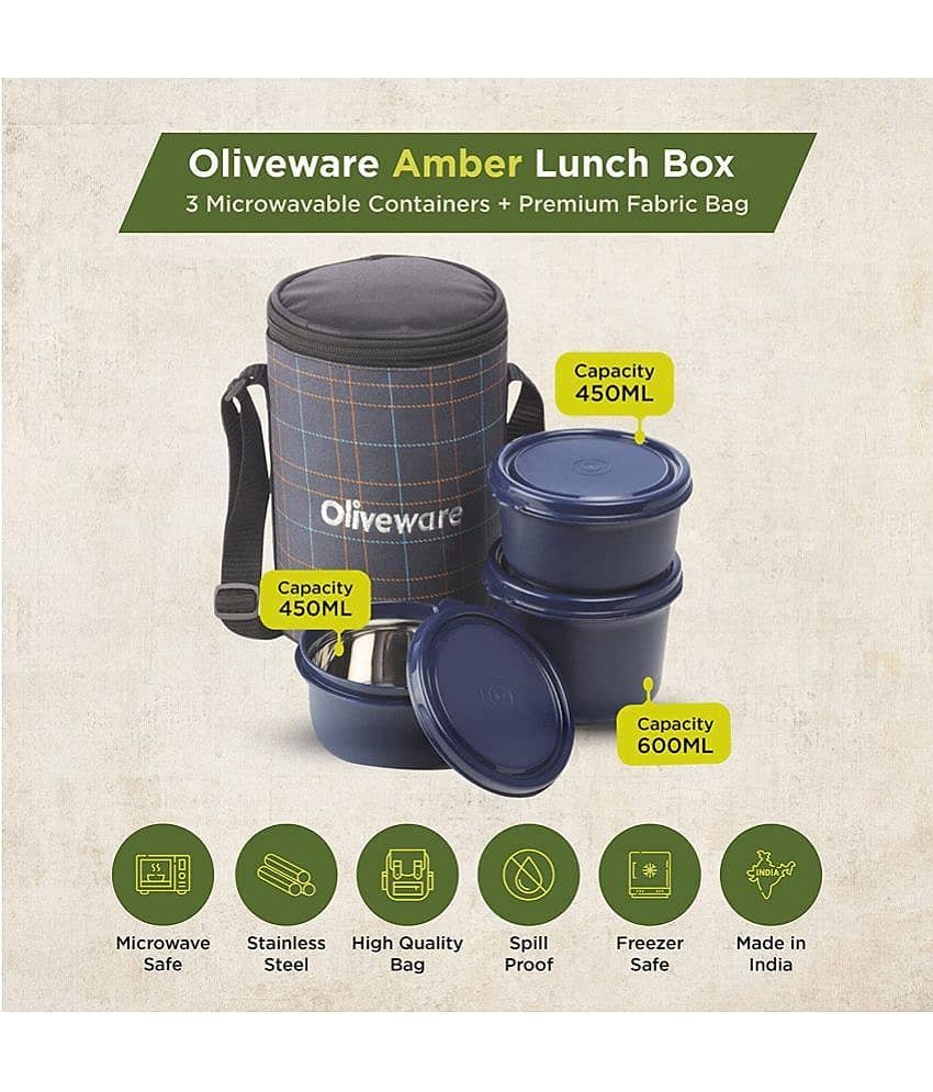 Oliveware Amber Stainless Steel Lunch Box 3 Container (Pack of 1) view 2