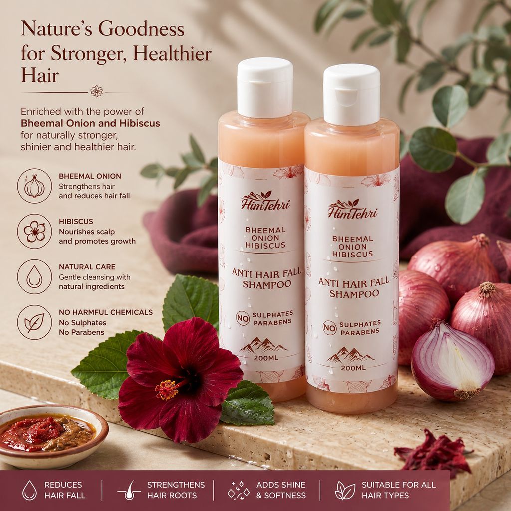 HimTehri Bheemal Onion Hibiscus Anti Hair Fall Shampoo | Sulphate & Paraben Free Herbal Shampoo | Nourishes Scalp & Strengthens Hair | Pack of 2 x 200ml