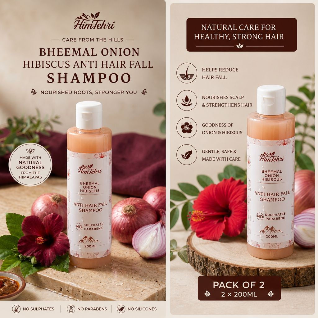 HimTehri Bheemal Onion Hibiscus Anti Hair Fall Shampoo | Sulphate & Paraben Free Herbal Shampoo | Nourishes Scalp & Strengthens Hair | Pack of 2 x 200ml view 2