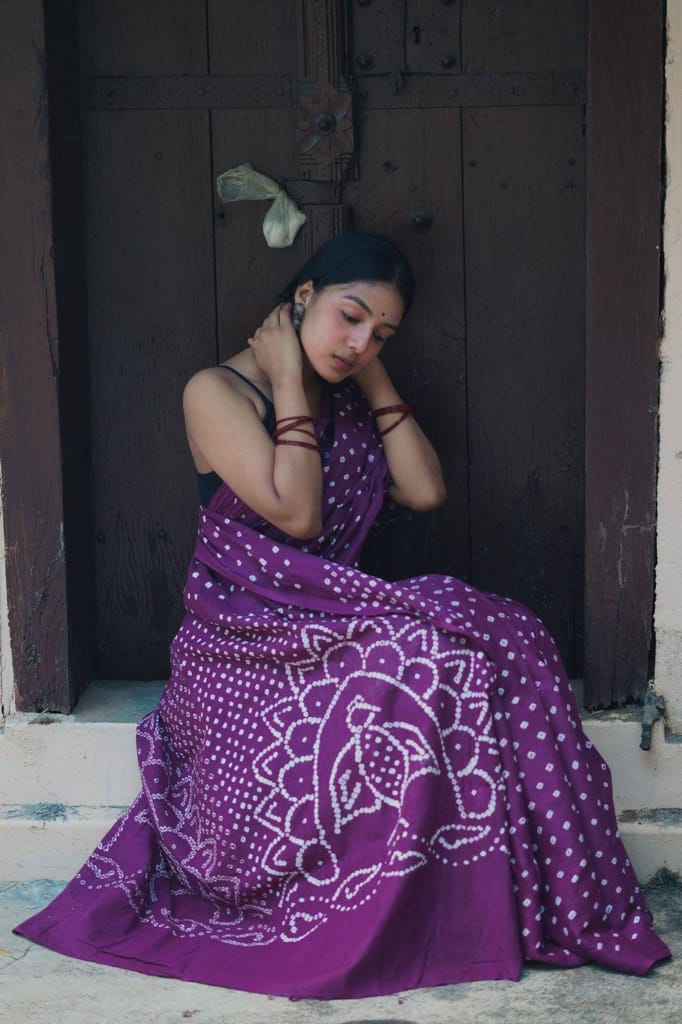 Boond - Bandhani purple cotton Bandhani cotton saree view 2