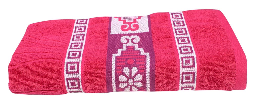 Mandhania Flora Border Soft Cotton BathTowels, 70x140 cm Pack of 1 Pink view 2