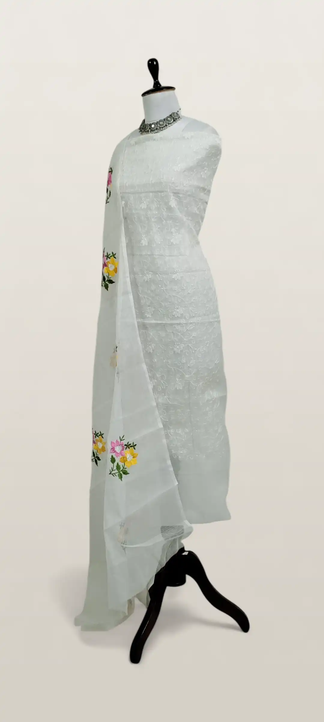 Kota Doria Dress Material White Floral Jaal view 2