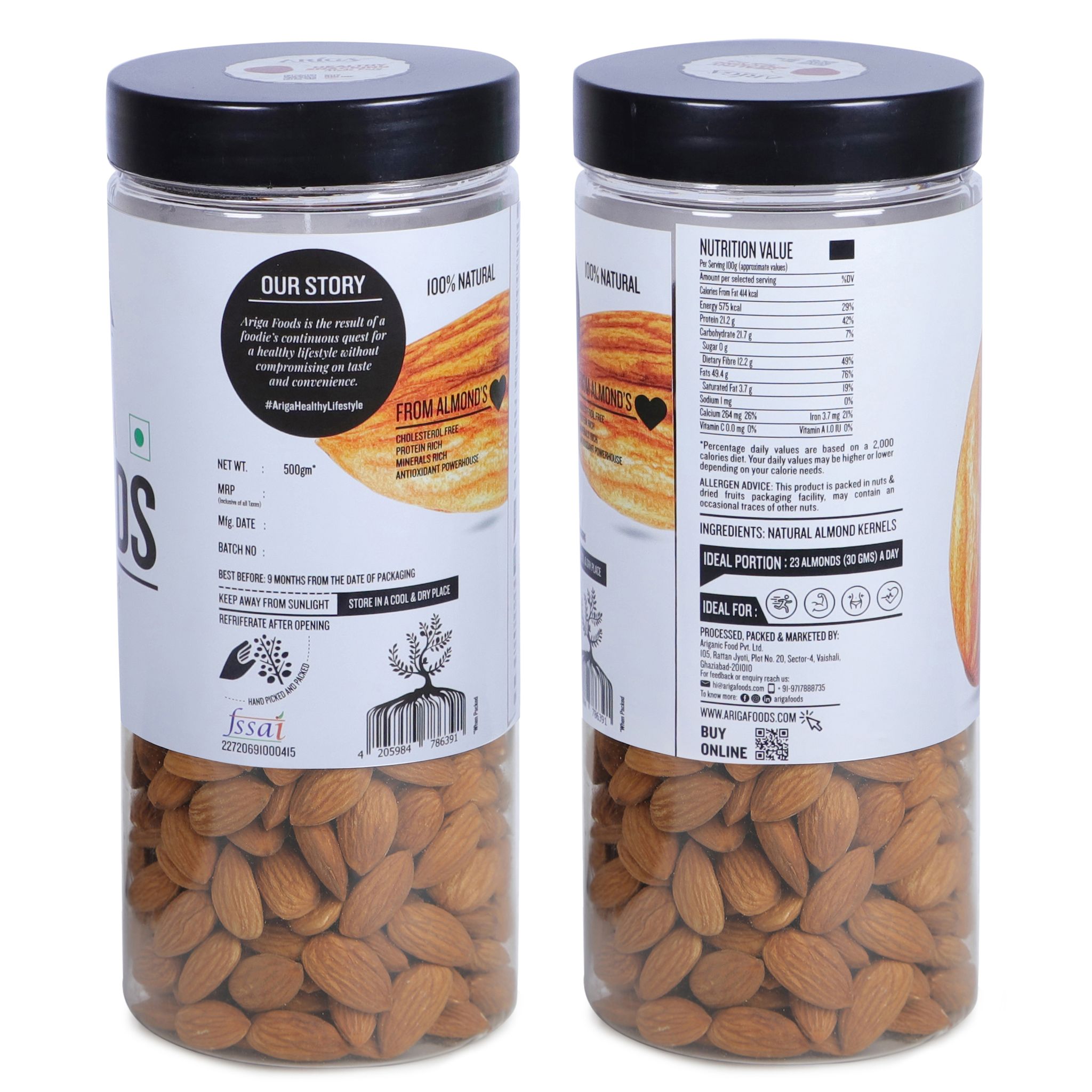 Ariga Foods Premium Healthy & Nutritious California Almonds (500 g) view 2