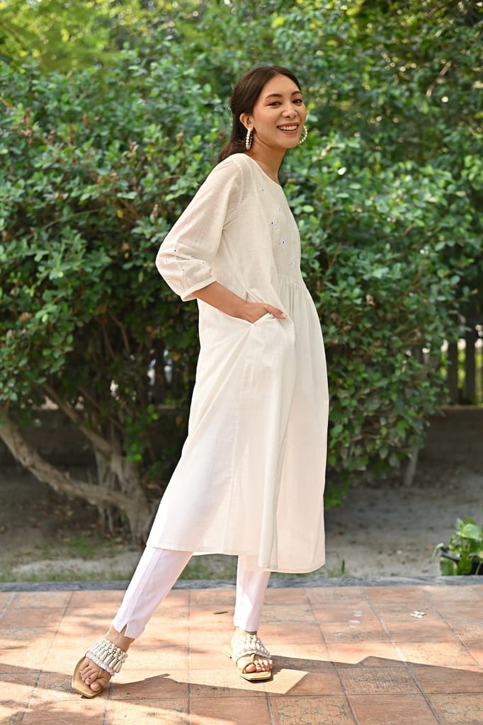 Jasmine Sindhi Hand Embroidered Cotton A-Line Dress view 2