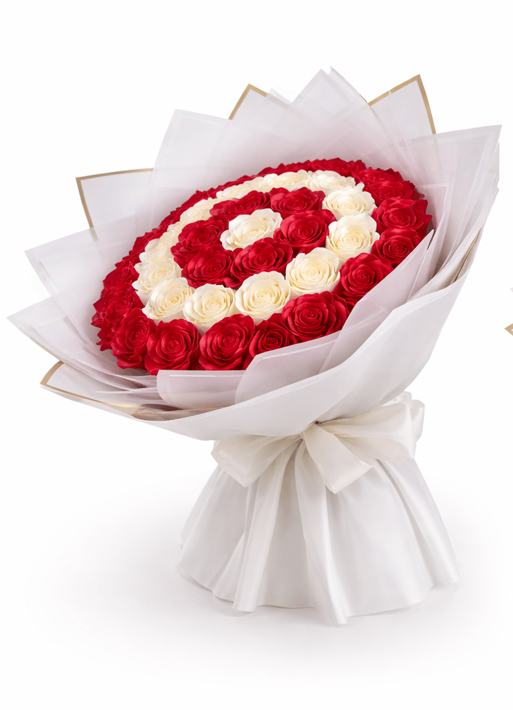 Red and White Satin Rose Bouquet view 2