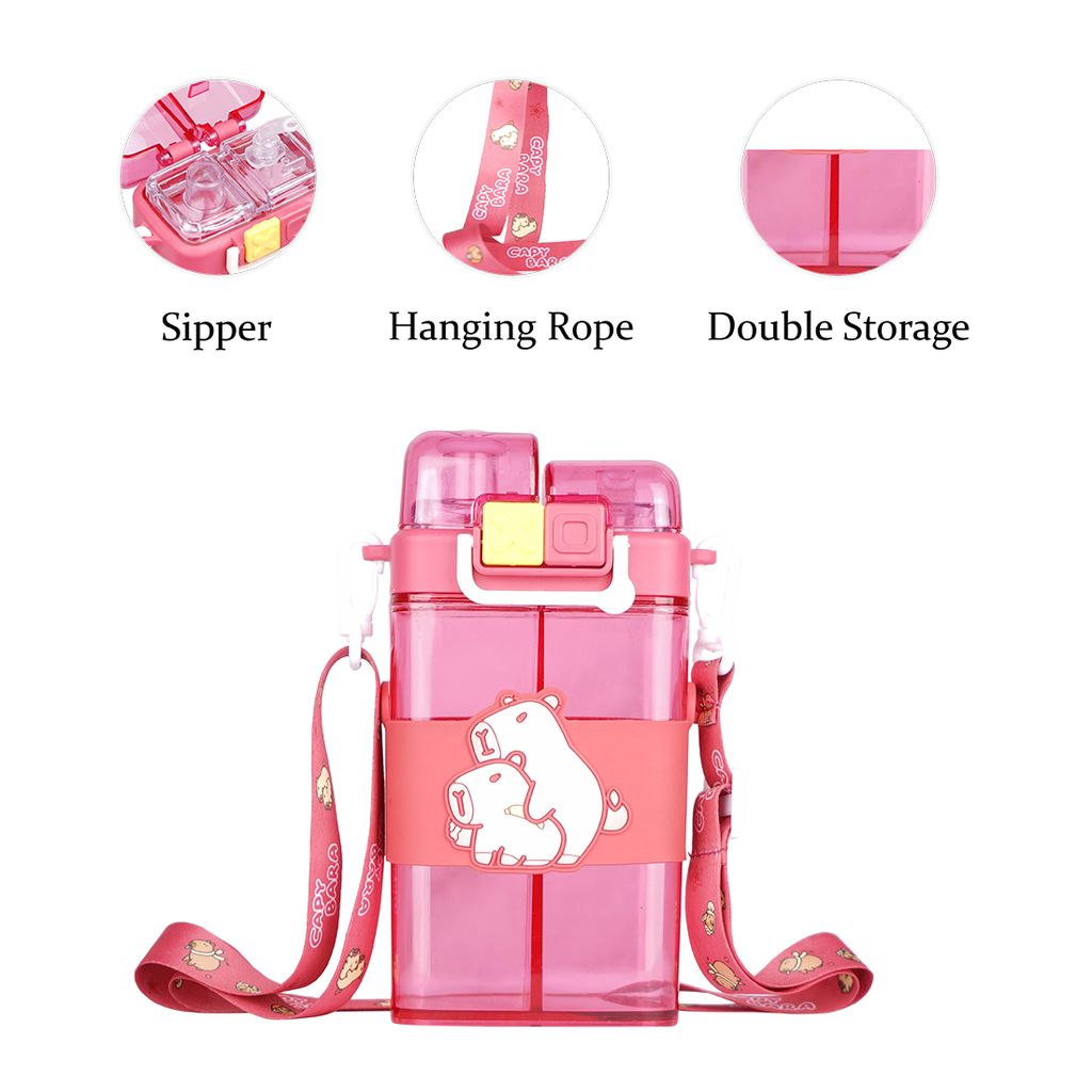Capybara Water Bottle | 2 in 1 Water Bottle | Kids School Water Bottle | Cartoon Water Bottles | Plastic Water Bottle Cartoon | Drinking Bottle | Cute Water Bottle view 2