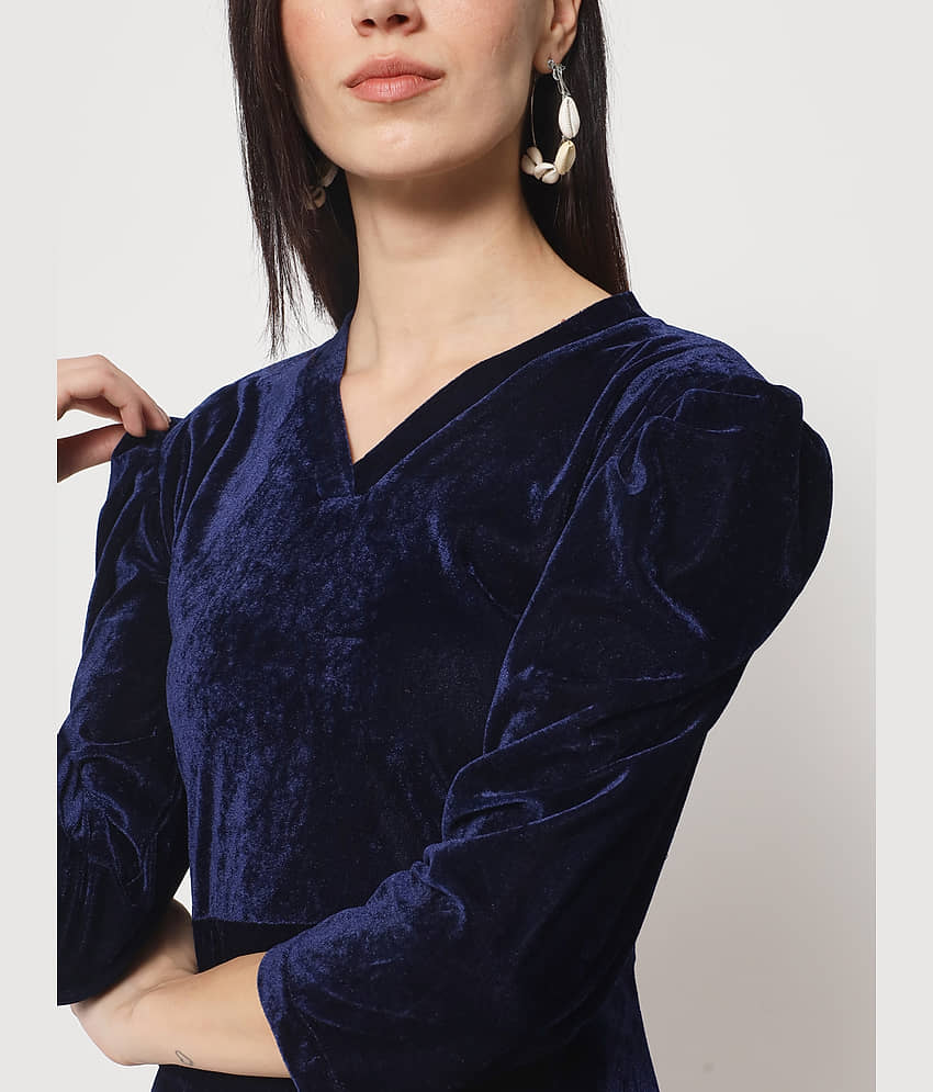 Rudrakriti Women Velvet Solid A-line Dress ( Maroon ) view 2