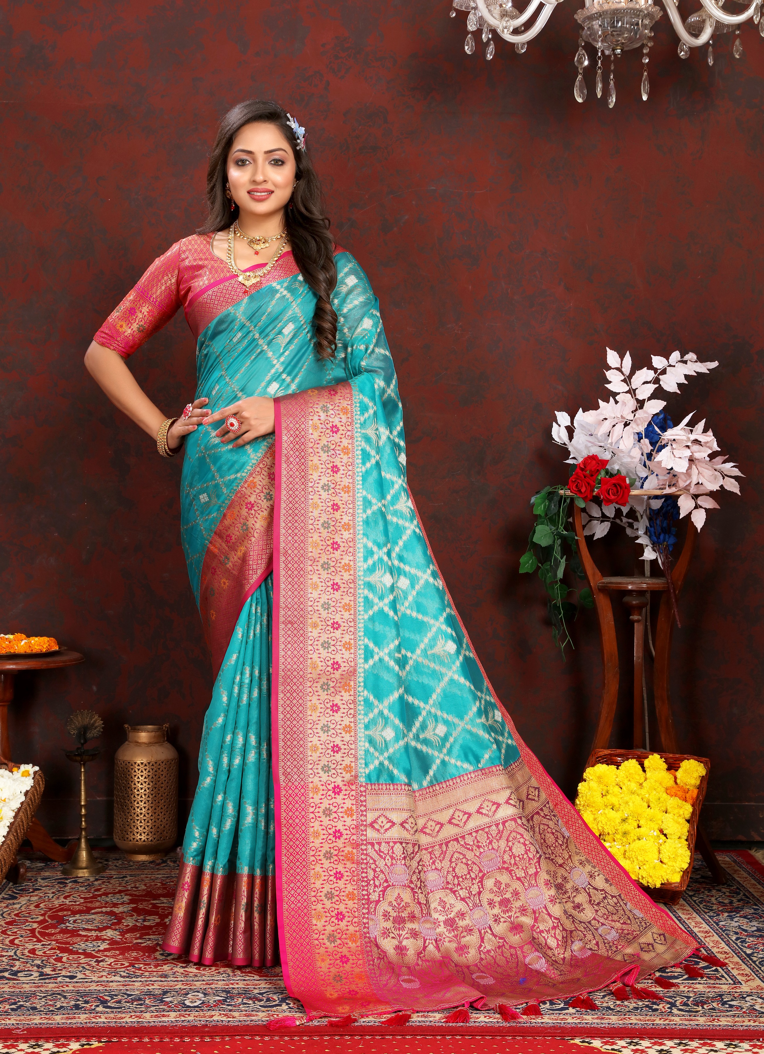 Soft organza silk saree with Meenakari weawing ... view 2