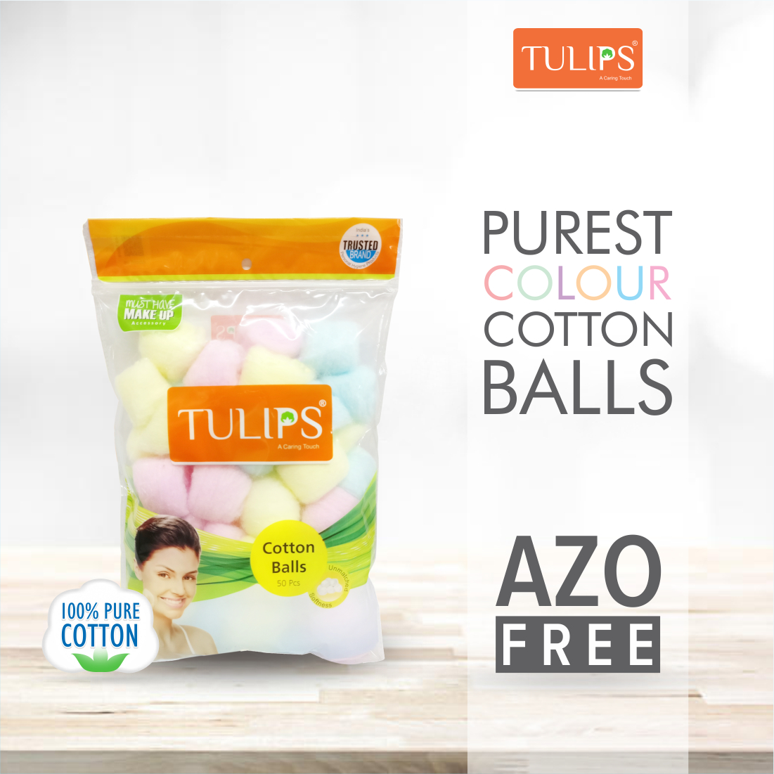 Tulips Nail Polish Remover, Colour Cotton Ball 50 Pcs in a Ziplock Bag (Pack of 3) view 2