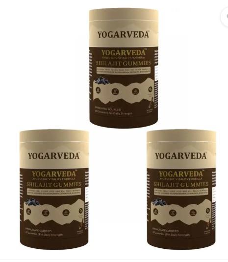 YOGARVEDA Ayurvedic Shilajit Gummies| 70% Fulvic Acid| Himalayan Sourced (Pack of 3, 60 Tablets)