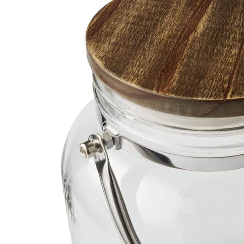 Glass Iced Drink Dispenser with Wooden Lid and Tap | 5.6 Littre |Cold Beverage for Beer, Water, Cocktails, Detox Drinks & More, Clear Glass, Perfect for Parties & Events view 2